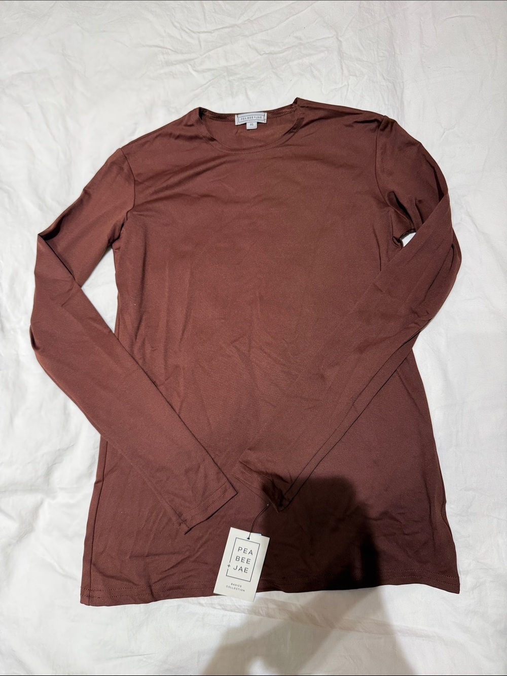 Pea Bee + Jae Women's Long Sleeve Crewneck Top in Rust Brown